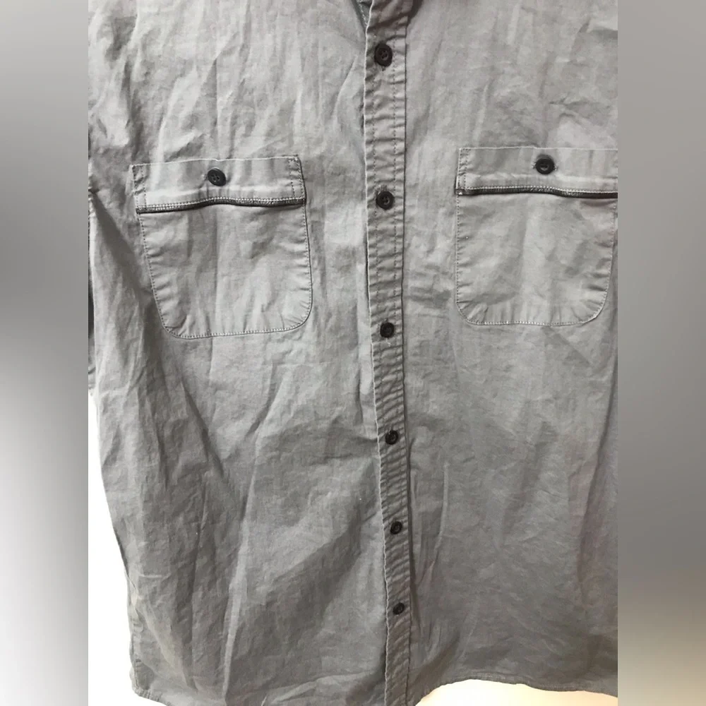 STEVE’S Jeans Mens Cotton Gray Military Style Short Sleeve Button Down Shirt L